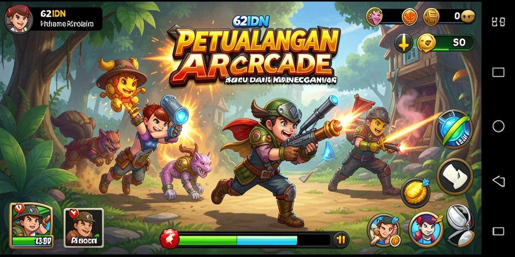 Gambar menampilkan gameplay seru dalam 62IDN dengan tantangan Arcade.