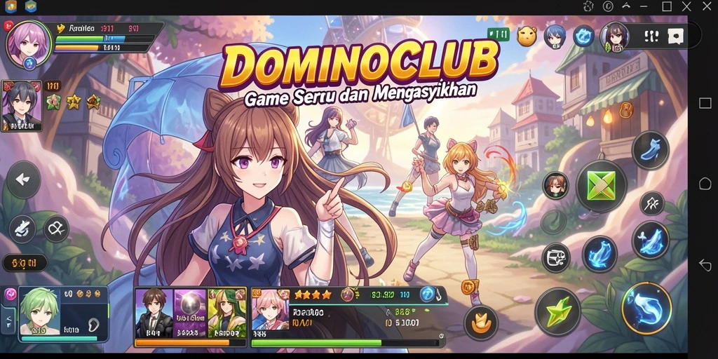Screenshot gameplay DOMINOCLUB menampilkan interaksi karakter Anime yang dinamis.
