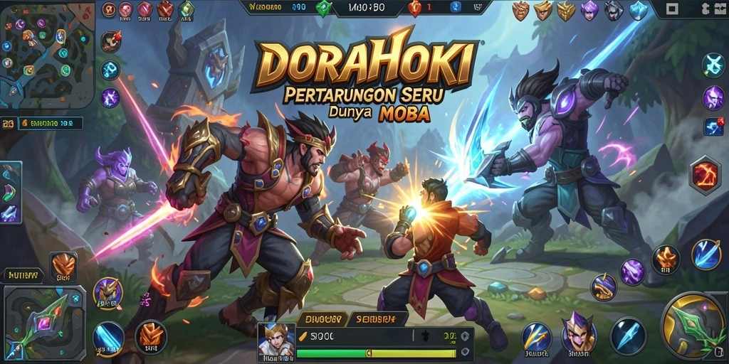 Tangkapan layar DORAHOKI menampilkan pertempuran epik di arena MOBA.