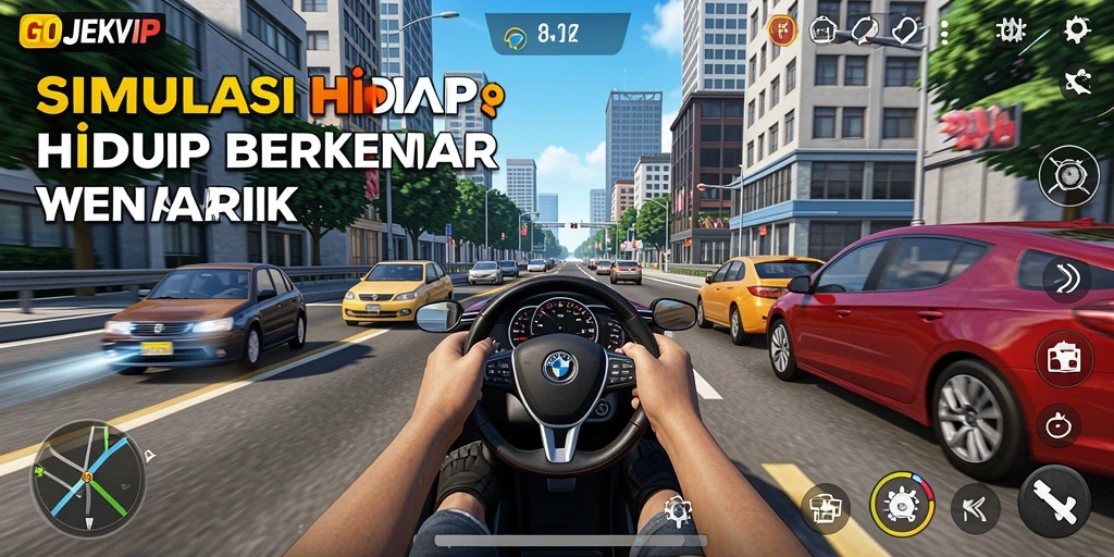 Screenshot gameplay GOJEKVIP menunjukkan momen mendetail saat berkendara.
