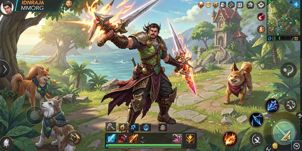Screenshot utama <strong>IDNRAJA</strong> menampilkan aksi epic dalam pertarungan MMORPG.