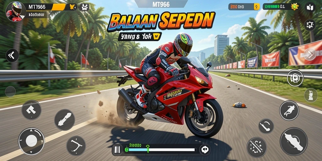 Tampilan menarik dari gameplay balapan sepeda motor di MT966.