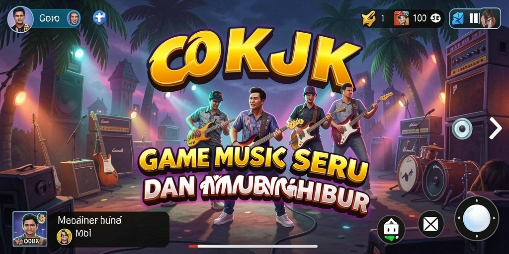 Tampilan gameplay seru saat bermain OKJK dengan musik favorit.