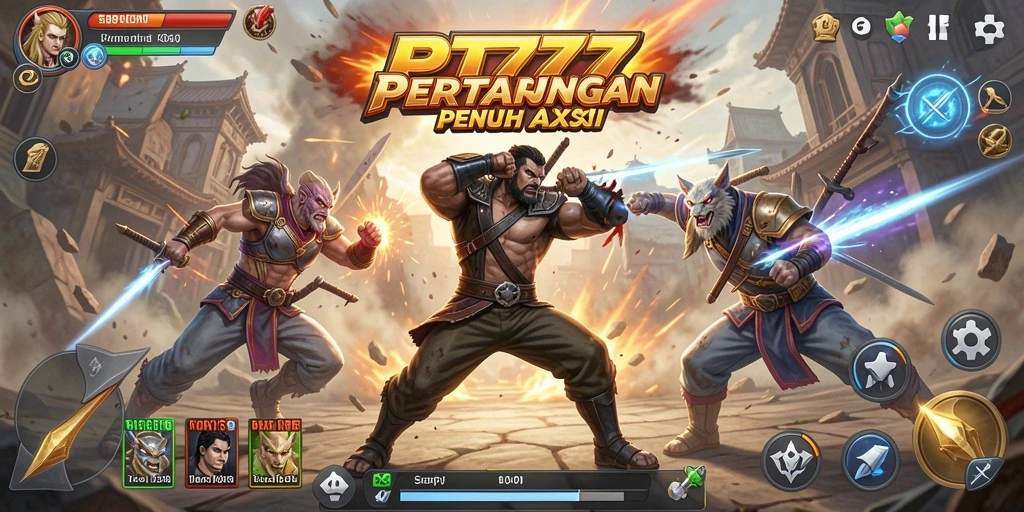 Tampilan pertarungan epik dalam PT777 menunjukkan karakter yang bertarung.