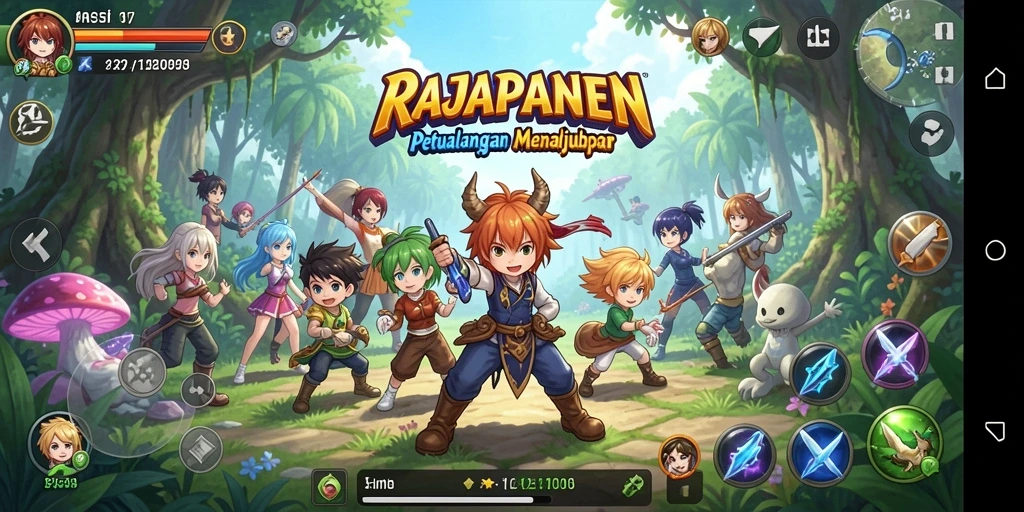 Tampilan gameplay RAJAPANEN dengan karakter anime yang menakjubkan.