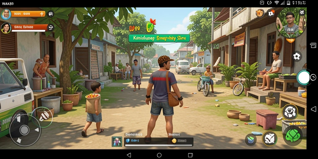 Screenshot utama WAK89 yang menampilkan interaksi karakter dalam gameplay Simulation.