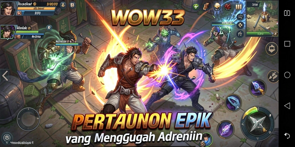 Tampilan gameplay WOW33 dengan aksi bertarung yang seru dan dinamis.